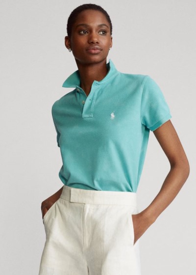 Camisa Polo Polo Ralph Lauren Mujer Turquesa - Classic Fit Frayed - SGXIP2605